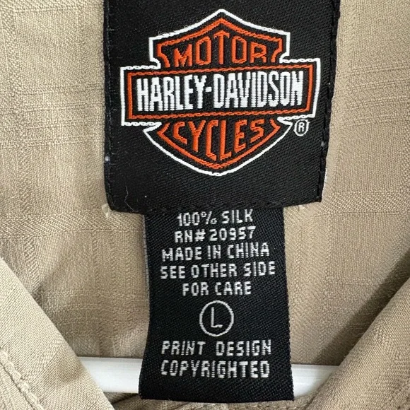 Harley-Davidson Taupe 100% Silk Casual Button-Down Shirt - Picture 2 of 5